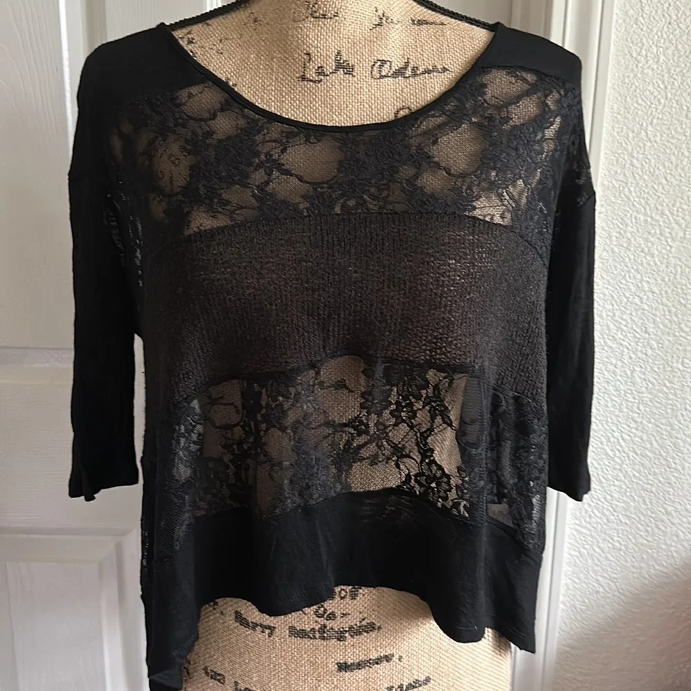 BAR III | Black Lace 3/4 Top | XS
